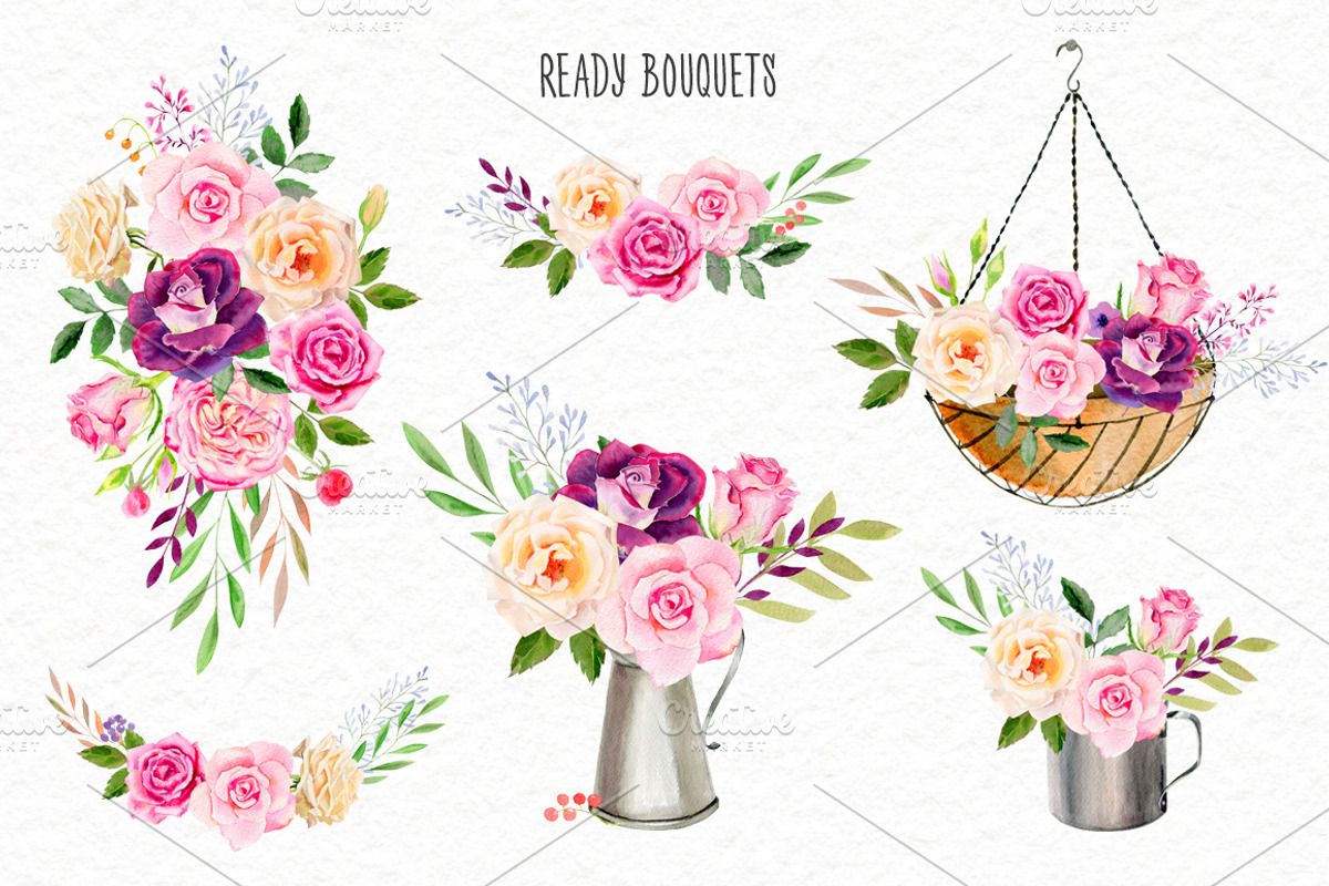 Watercolor roses & florals set, an Illustration by Elegantia (Photo 7 of 9)