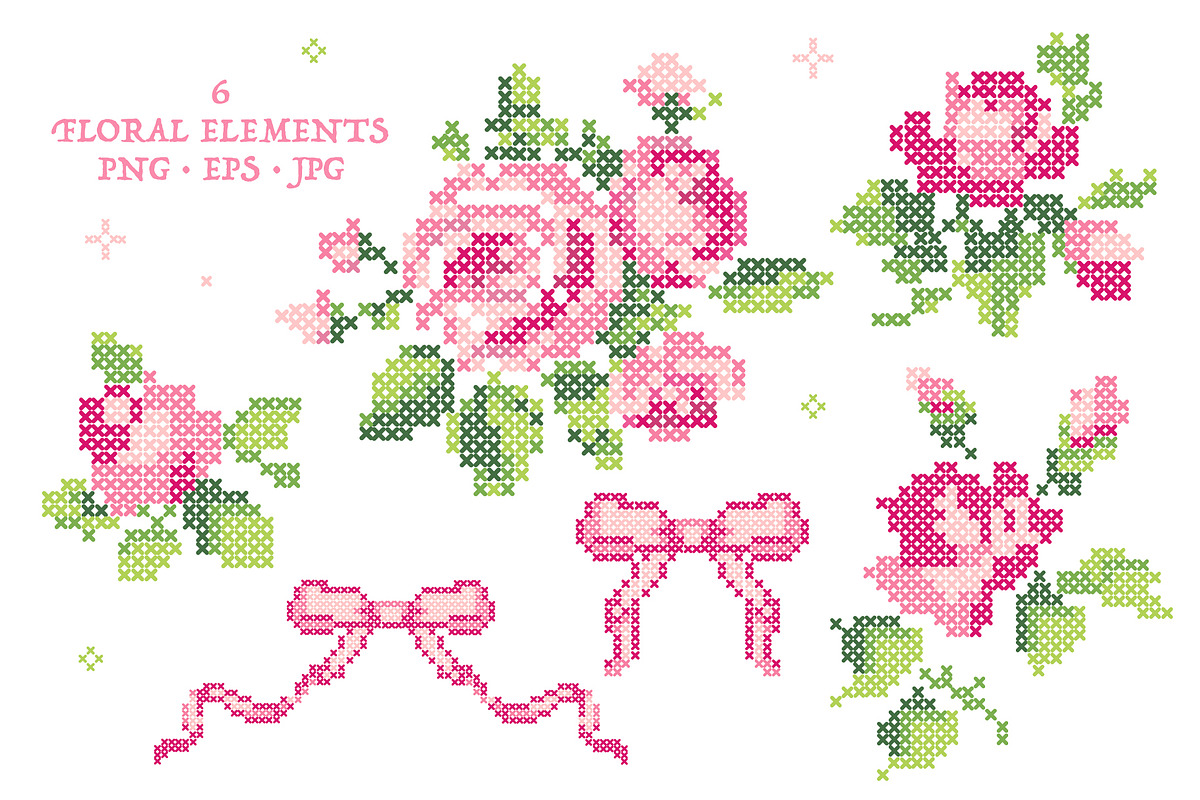 Cross Stitch Roses Seamless Patterns, a Decorative Illustration by Lembrik's Artworks (Photo 2 of 7)