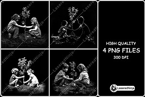 Children Planting Apple Tree Nature, a Background Graphic by LaseredNinja