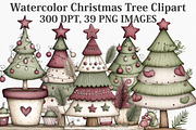 Watercolor Christmas Tree Clipart, an Illustration by Canvas Craft (Thumbnail 1 of 7)