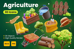 Agriculture 3D Icons, an Object 3D Model by Rakata Studio