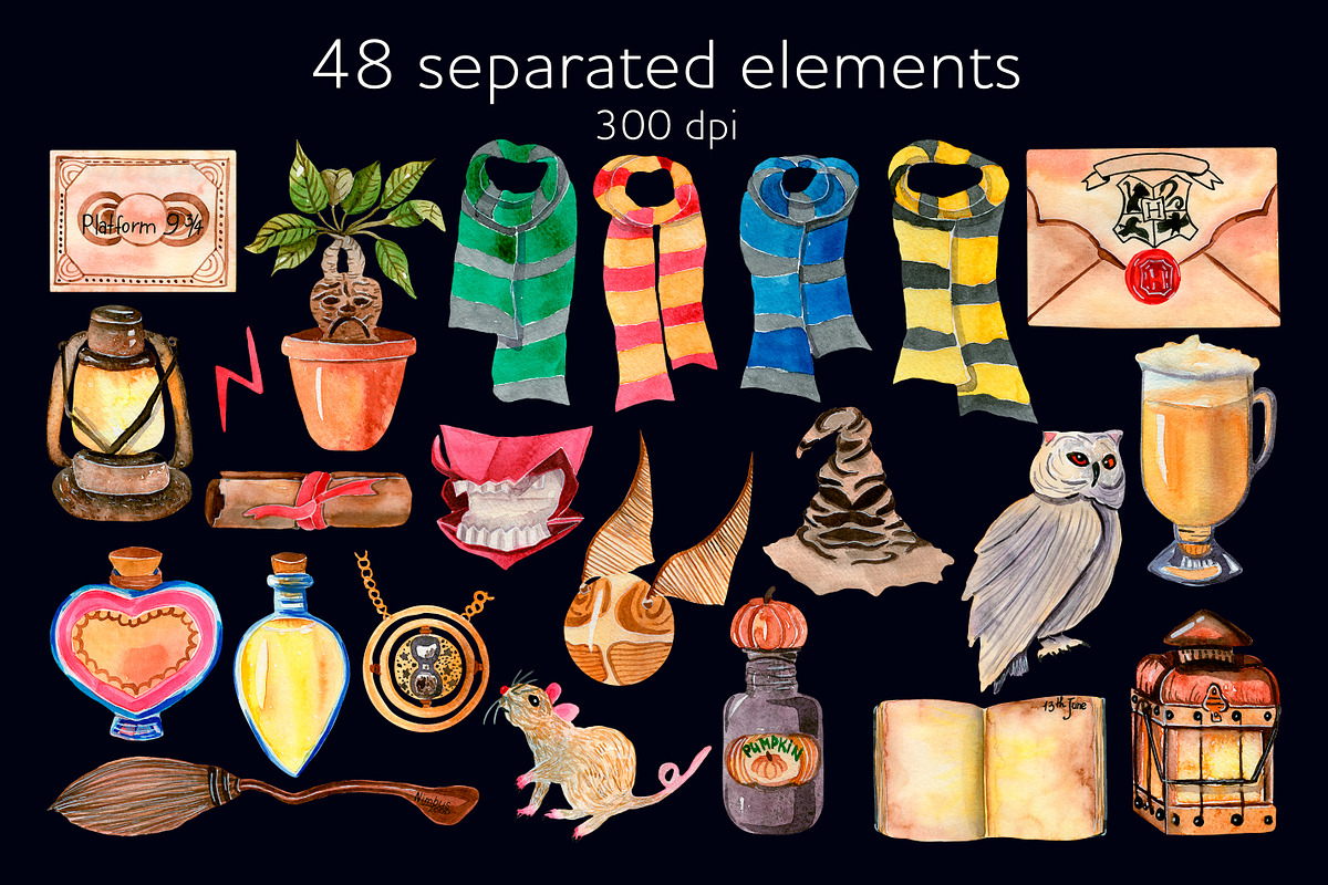 Magic school watercolor clipart, an Education Illustration by AnastasiaWatercolor (Photo 3 of 9)