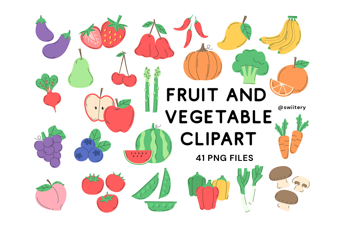 Fruit & Vegetable Clipart - Swiitery, a Food Illustration by Iconixar & Friends (Photo 1 of 2)