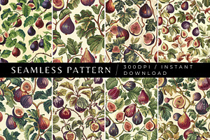 8 Figs and Leaves Seamless Patterns, a Pattern Graphic by Inknfolly