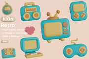 3D Retro Icon Set, an Object Graphic by Artnivora.Std (Thumbnail 1 of 4)
