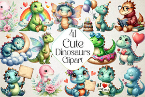 Cute Dinosaurs Sublimation Clipart, an Illustration by DreamPrint404