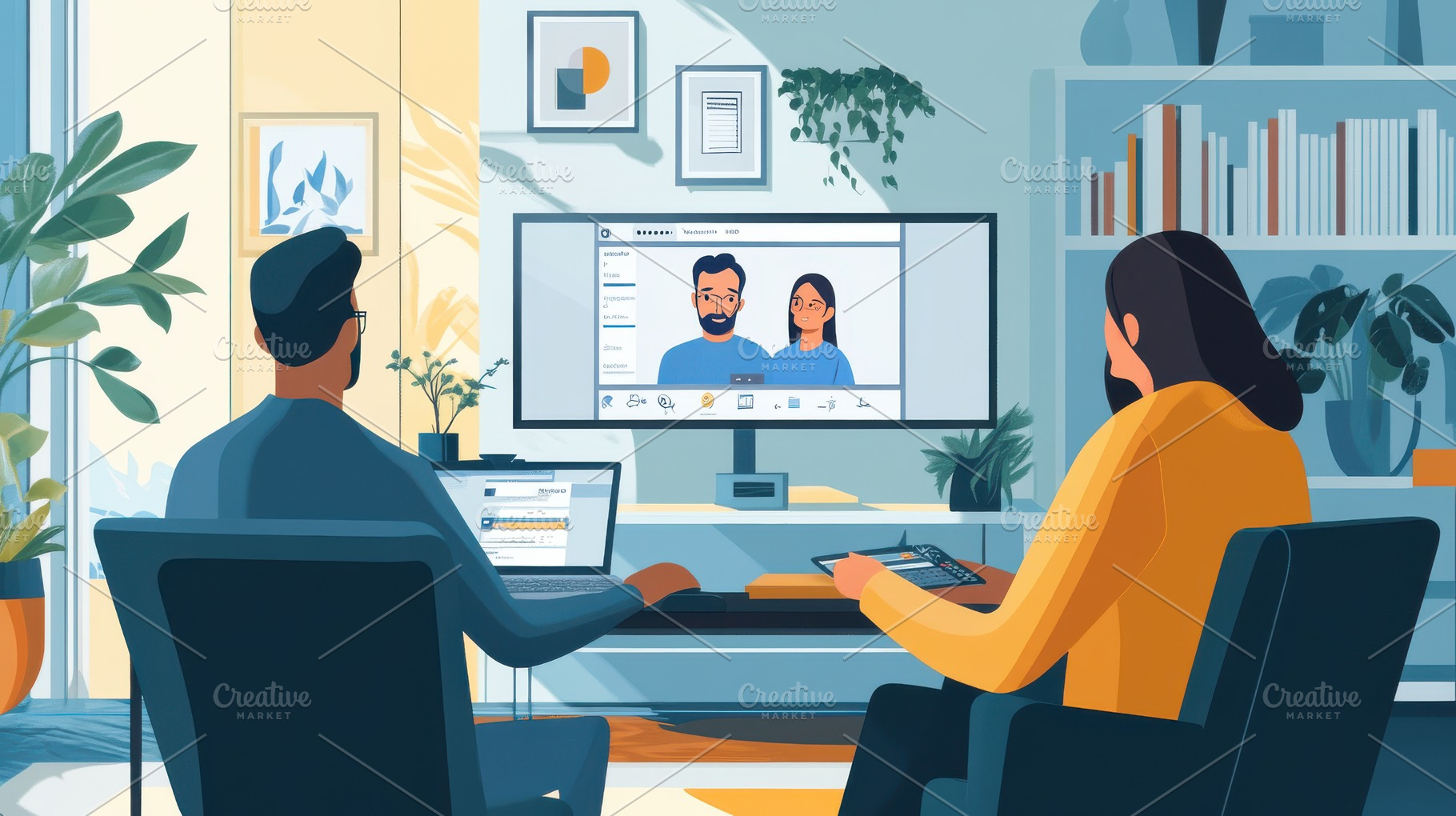 Couple Video Conferencing from Home, a Photo by Pixeness Studio