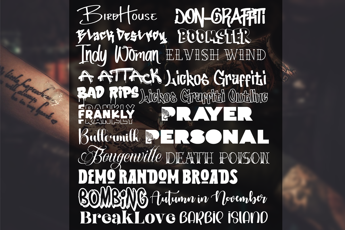 20 Tattoo & Graffiti Fonts Bundle, a Blackletter Font by Wicked Creative (Photo 2 of 5)