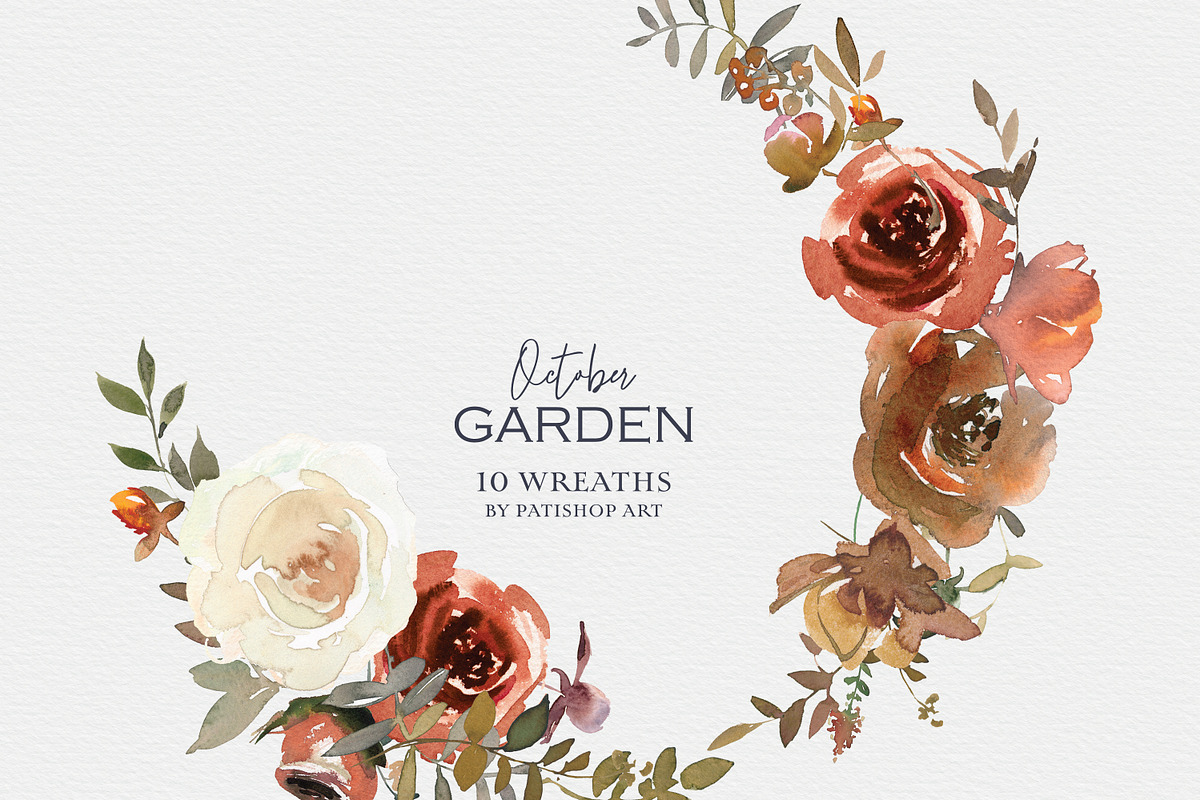Fall Watercolor Floral Clipart Set, a Decorative Illustration by Patishop Art (Photo 8 of 17)