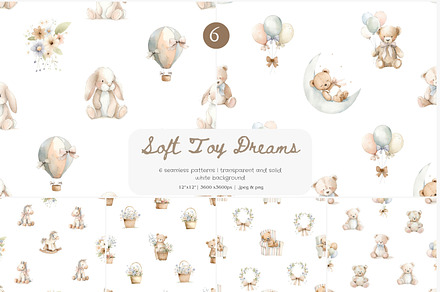 Watercolor soft toy pattern set