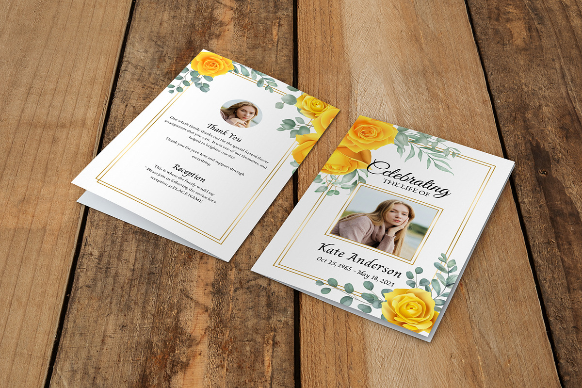 Canva Yellow Rose Funeral Program, a Brochure Template by SmmrDesign (Photo 2 of 5)