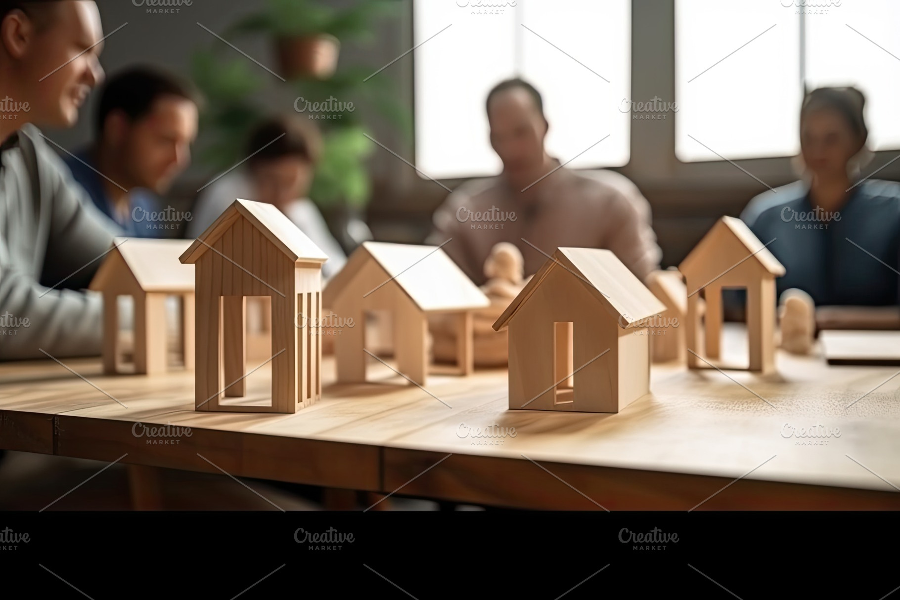 Wooden toy houses on the table in th, a Photo by Iftikhar Alam