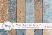 Shabby Blue Peach Scrapbook Papers, a Pattern Graphic by Lavender Mint Graphics (Thumbnail 1 of 2)