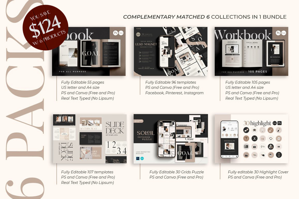 6 in 1 Bundle Coach Creator CANVA PS, a Magazine Template by Eviory (Photo 2 of 106)