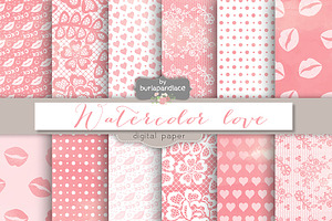 Watercolor Valentine Digital Paper