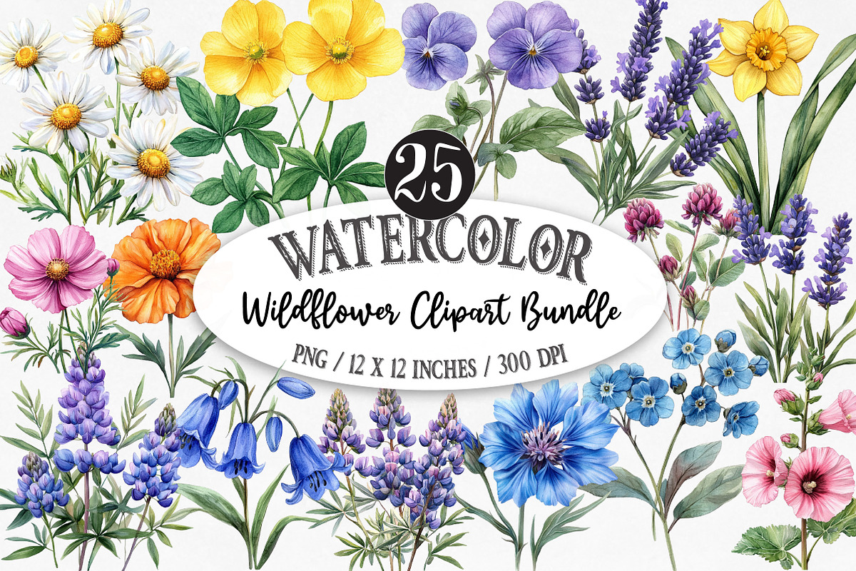 Wildflower Clipart Bundle, an Illustration by Designking (Photo 1 of 5)