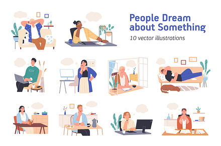 People dreaming about something set, a Person Illustration by Good Studio