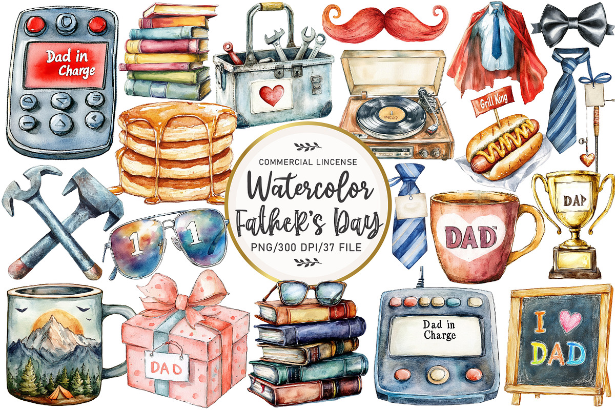Watercolor Father's Day Clipart, an Illustration by OK Design (Photo 1 of 5)