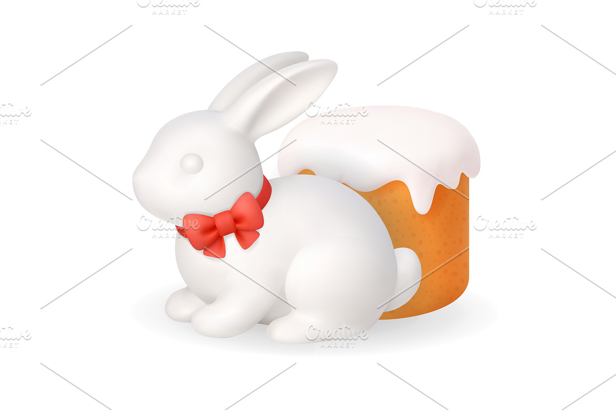 Easter bunny with red bow and, an Object Illustration by GraphiShop