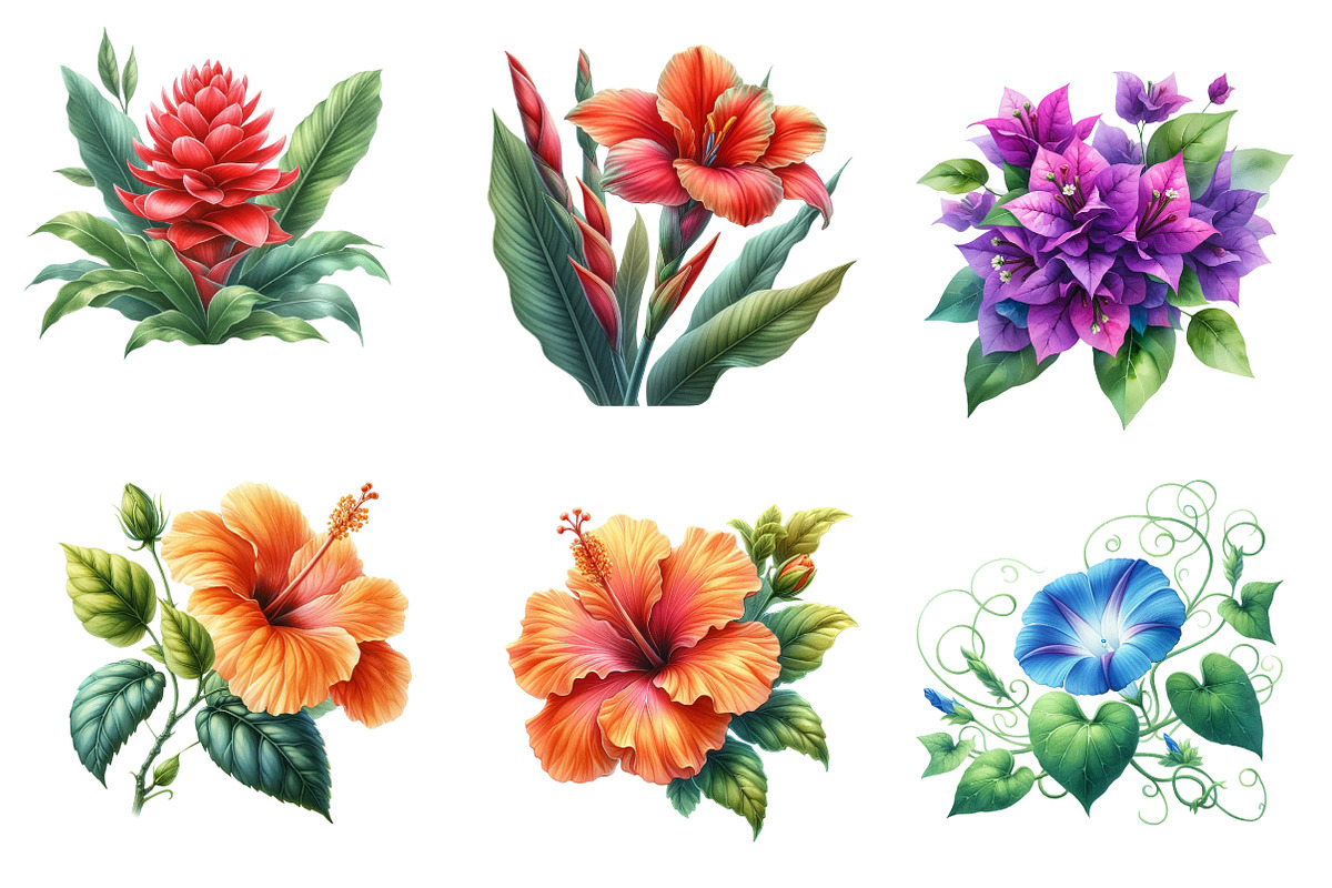 Watercolor Tropical Flowers Clipart, an Illustration by CreationArt (Photo 5 of 5)