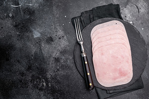 Thinly sliced ham arranged beautifully, perfect for sandwiches,, a Food & Drink Photo by composter-box@mail.ru
