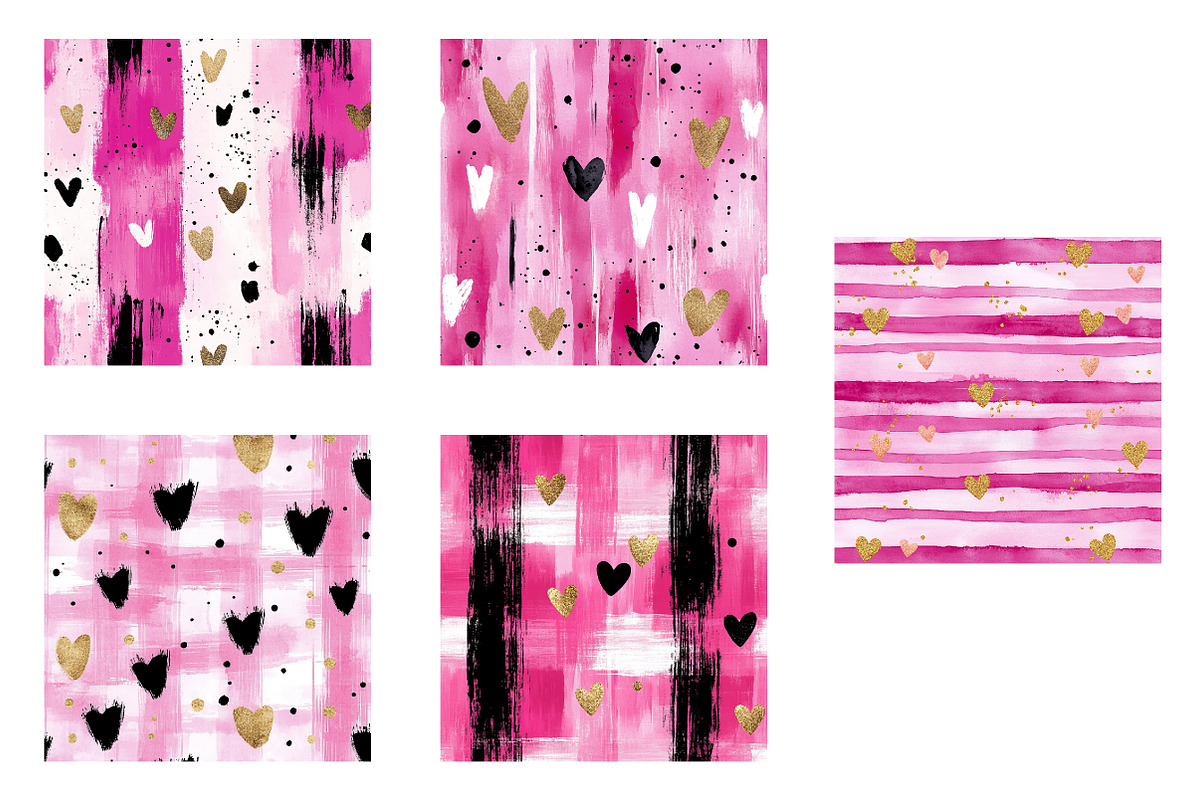 Valentines Brushstroke Digital paper, an Illustration by Designworld (Photo 4 of 5)