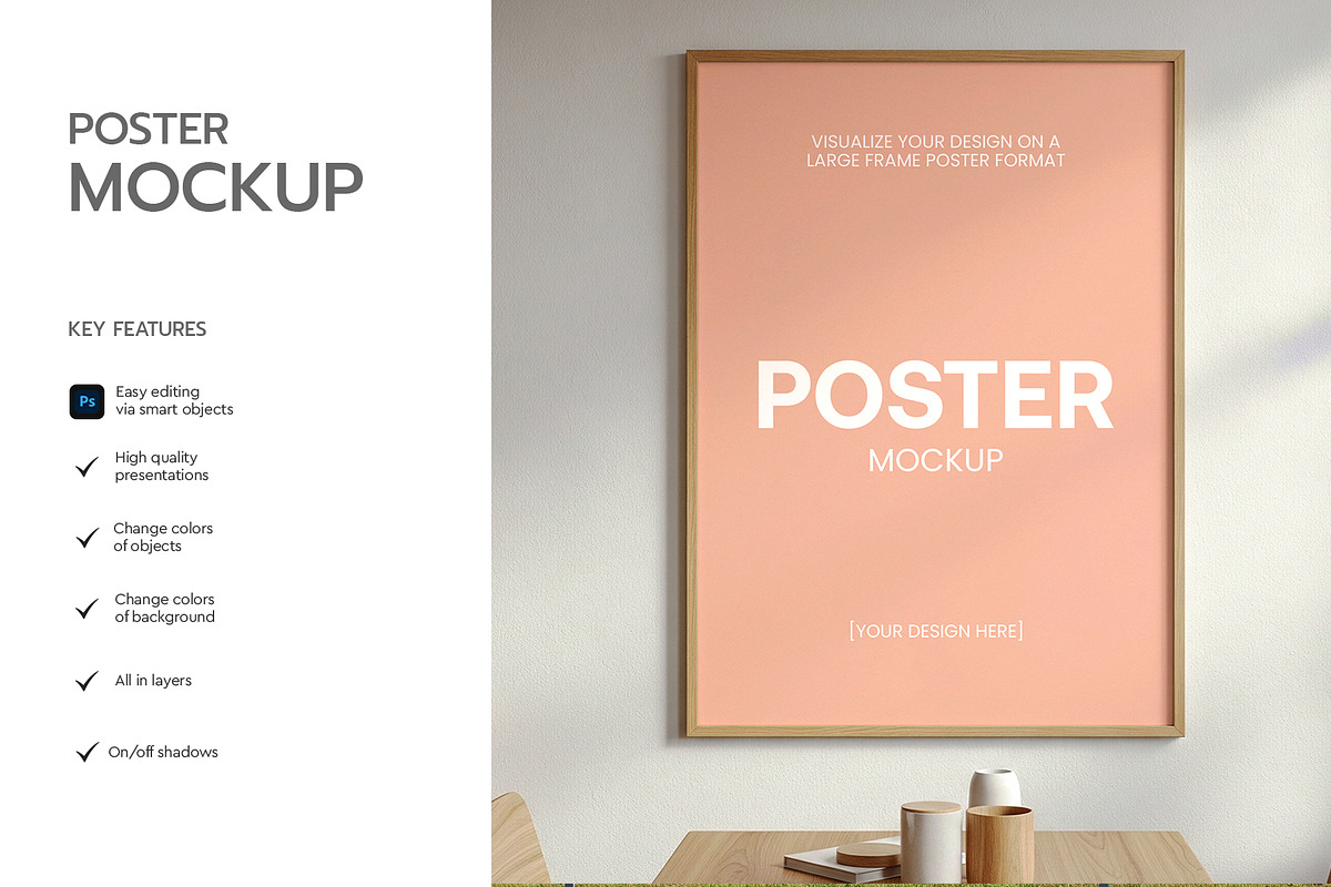 Interior Wooden Frame Poster Mockup, an Advertising Mockup by graphypix (Photo 2 of 4)