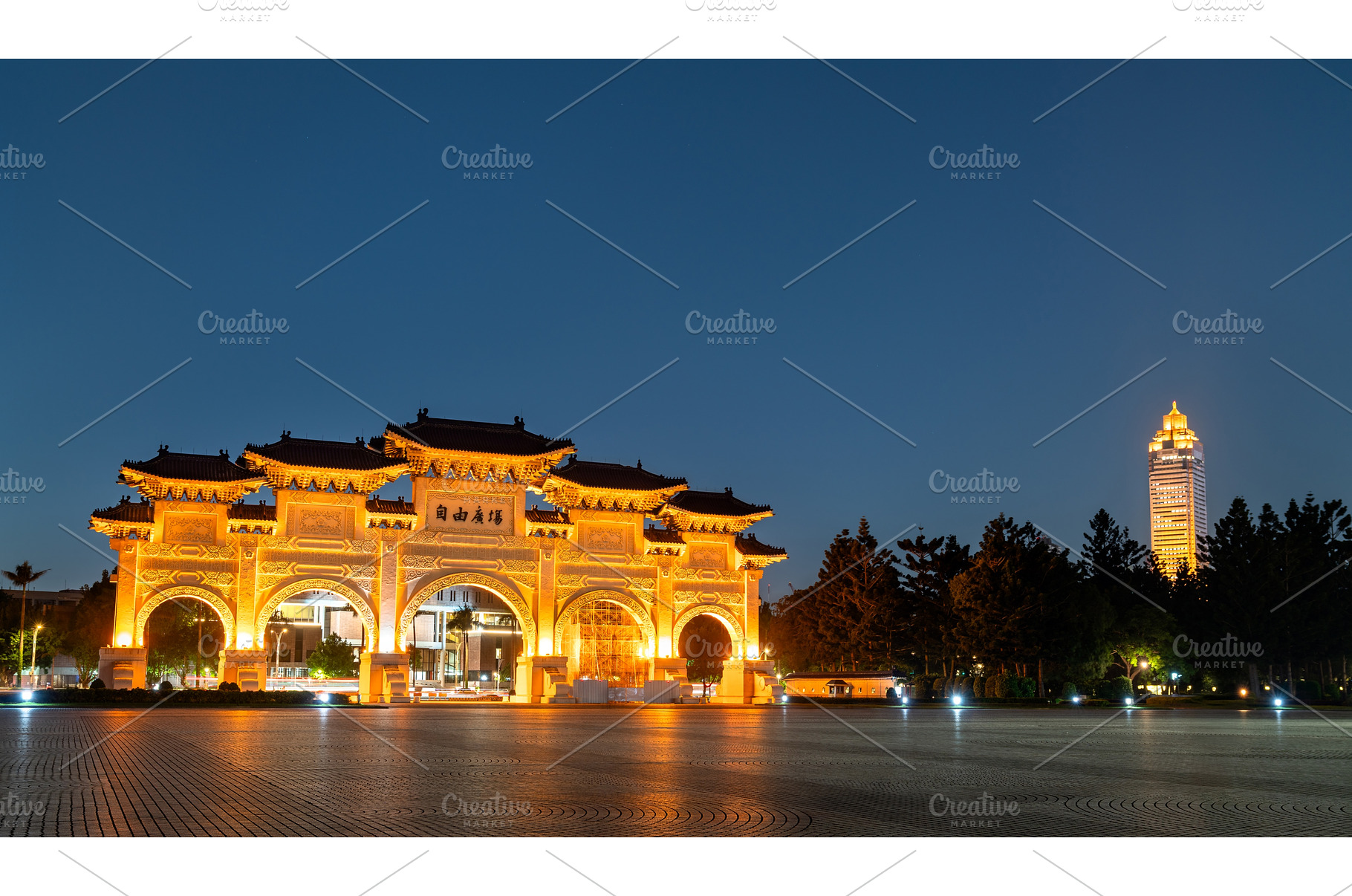 Liberty Square arch at night, Taipei, an Architecture Photo by Leonid Andronov