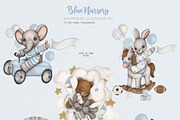Watercolor Cute Set Blue Nursery, an Animal Illustration by ViktoriyaD (Thumbnail 3 of 8)