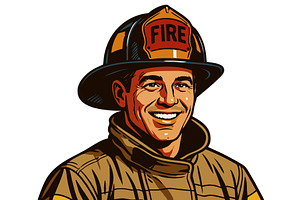 Smiling Firefighter vector, an Illustration by AlexArt