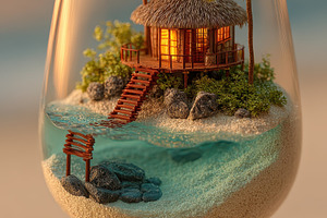 Tropical Beach House in Glass Miniat, a Photo by Pixeness Studio