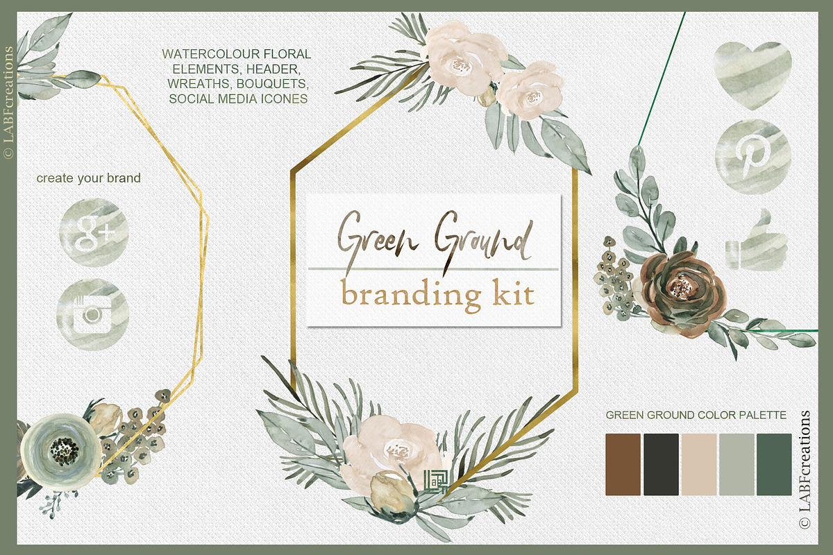 Green ground. Watercolor flowers, an Illustration by LABFcreations (Photo 8 of 10)