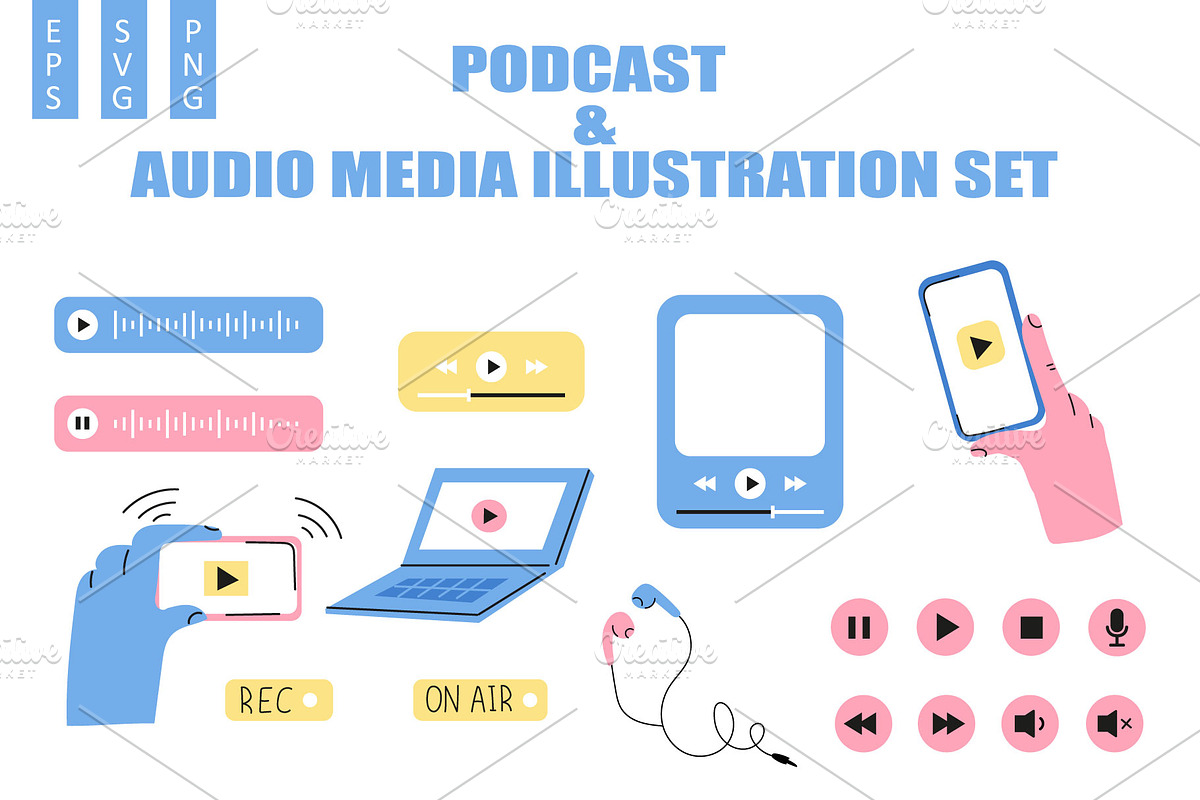 Podcast & Audio Media Icon Set, a Technology Illustration by Milota (Photo 2 of 3)