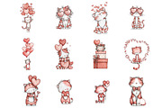 Valentine Cat Clipart., an Illustration by Designking (Thumbnail 2 of 5)