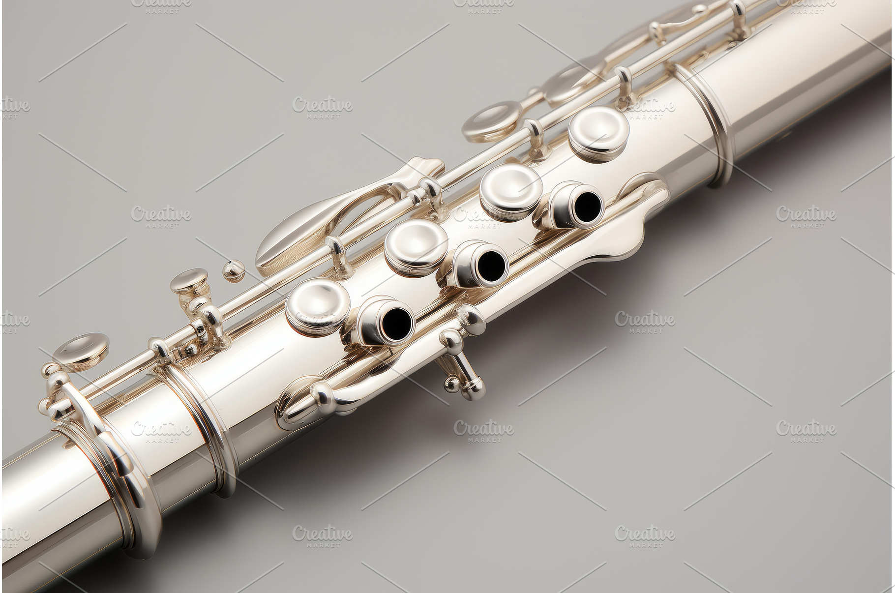 Close up of silver flute keys and, an Arts & Entertainment Photo by Ylivdesign