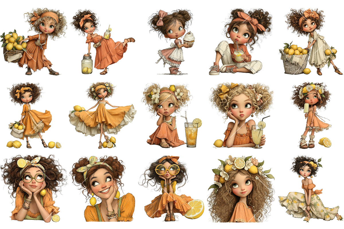 Whimsical Lemon Girl PNG Clipart, an Illustration by OK Design (Photo 3 of 6)