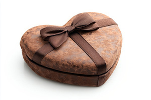 A heart-shaped gift box in rich brown tones with a stylish ribbon, perfect for, a Background Photo by ImageMir