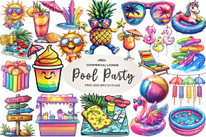 Colorful Pool Party Clipart, an Illustration by CreationArt