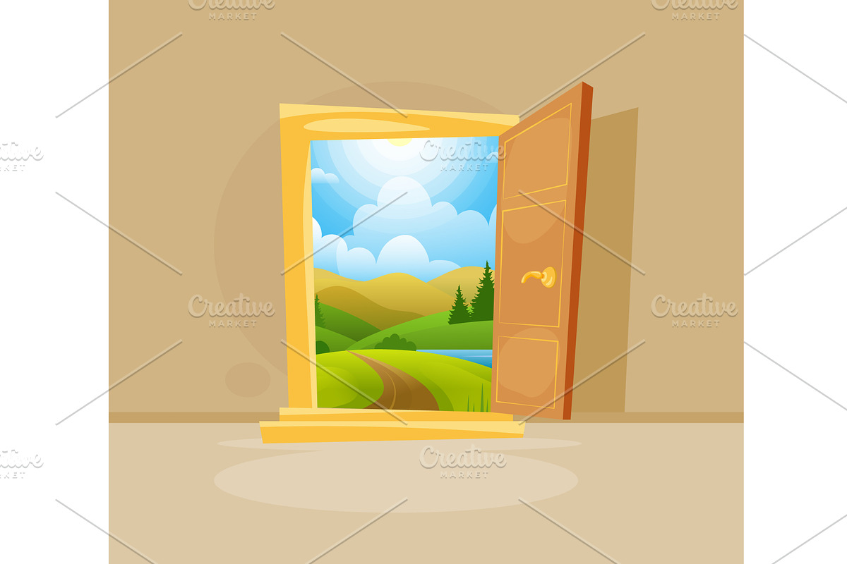 Open door. seasonal summer landscape, an Object Illustration by Onyx