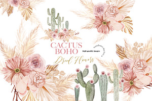 Cactus Pink Floral Pampas Clipart