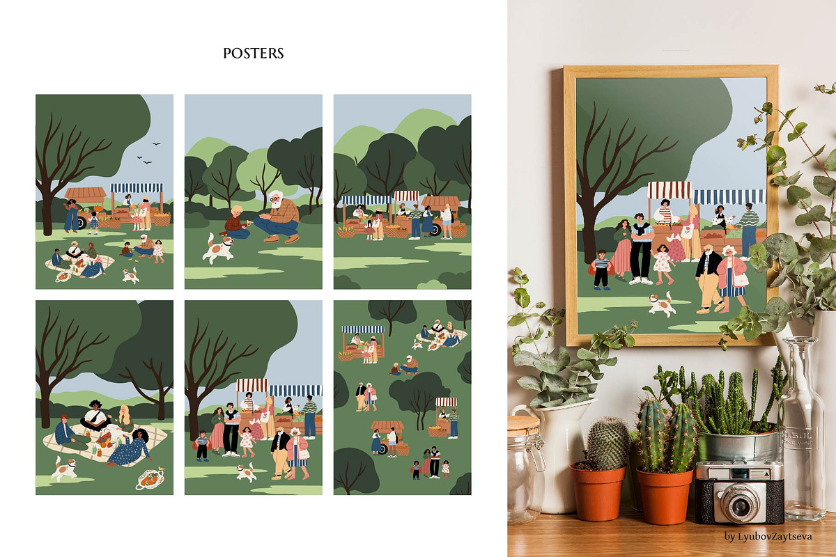 Summer Farmer Market Park poster set, a Person Illustration by LyubovZaytseva (Photo 2 of 9)