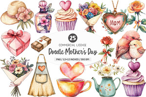 Watercolor Doodle Mother's Day PNG, an Illustration by SinaCreation