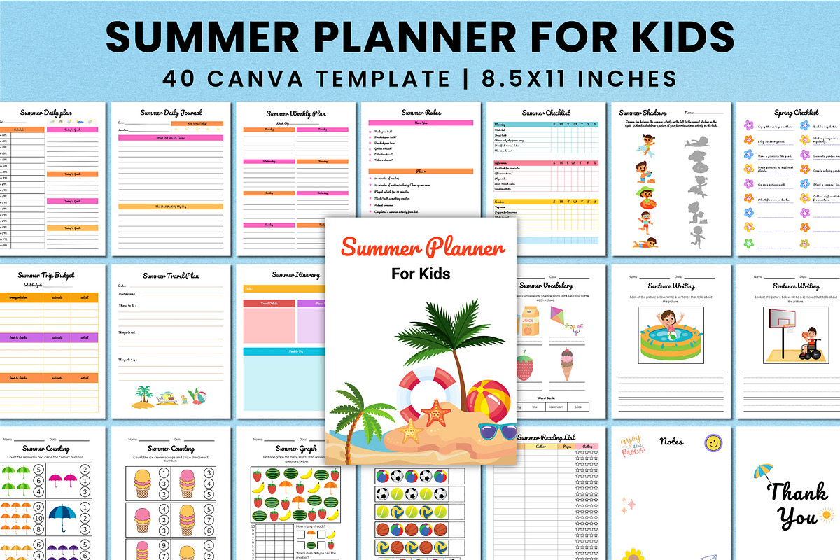 Summer Planner For Kids Canva KDP, a Stationery Template by Shumaya (Photo 1 of 6)