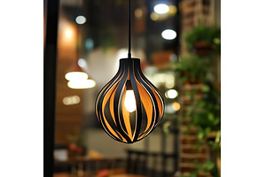 Hanging Wooden Lamp with Bulb, an Architecture Photo by Lermont51