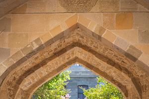 Vertical stone arch in old Baku with carved medallion and copy s, a Photo by Pictures for you!!!!!!!!!