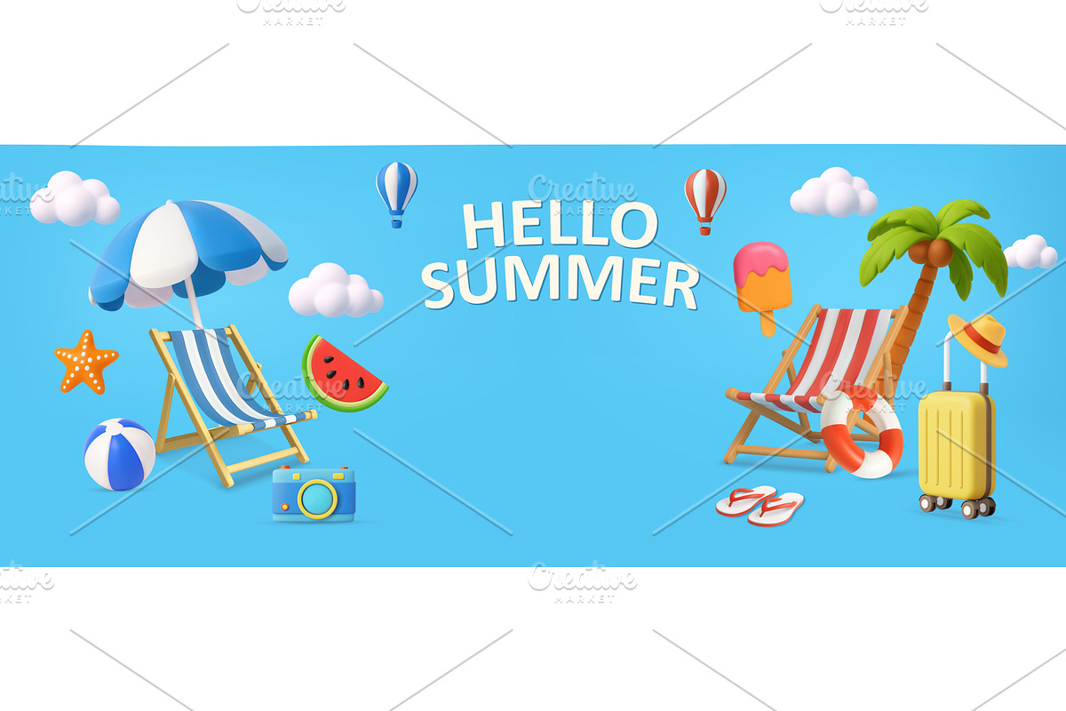 3D Hello Summer Beach Vacation, an Object Illustration by ModVector