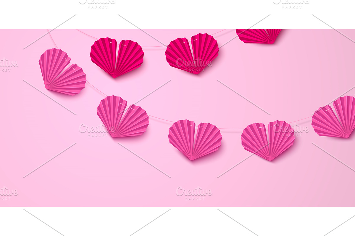 Pink paper heart garland decoration, an Illustration by art PVP - market