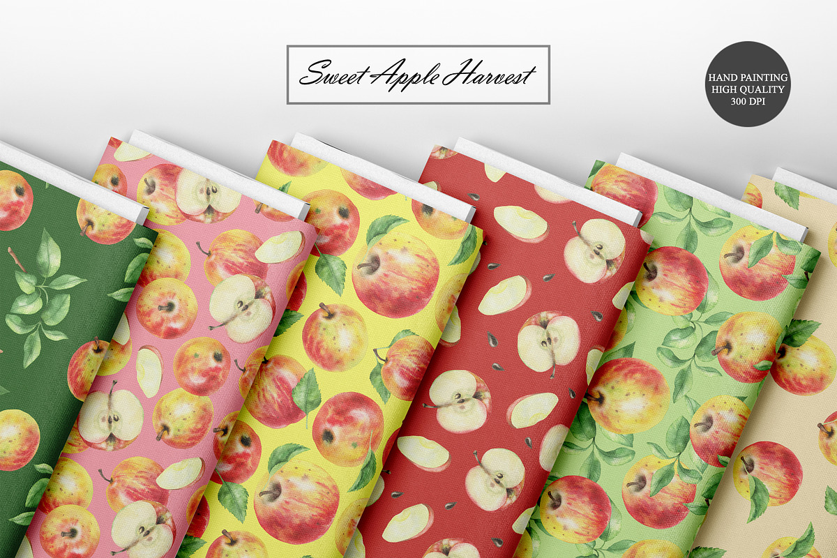 Watercolor Apple Seamless Patterns, a Food Illustration by OlDm_Shop (Photo 3 of 10)