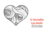 12 Decorative Love Hearts, a Decorative Illustration by Elen-Lane (Thumbnail 3 of 5)