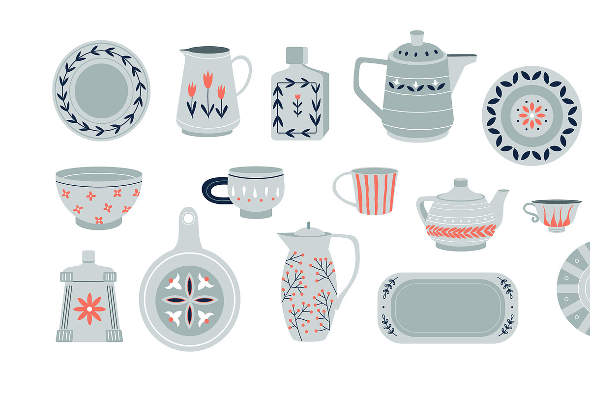 16 Ceramic Crockery Items, an Object Illustration by helenreveur (Photo 2 of 2)